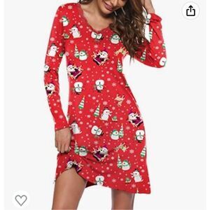 Ekouaer Holiday Sleep Top/Night‎ Shirt. NWOT. Size Small. Red/Holiday